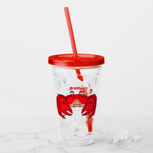 Cute red crab cartoon illustration acrylic tumbler (Front Ice)