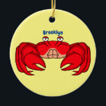 Cute red crab cartoon illustration ceramic ornament<br><div class="desc">A happy red crab for crustacean fun! Cartoon style.</div>