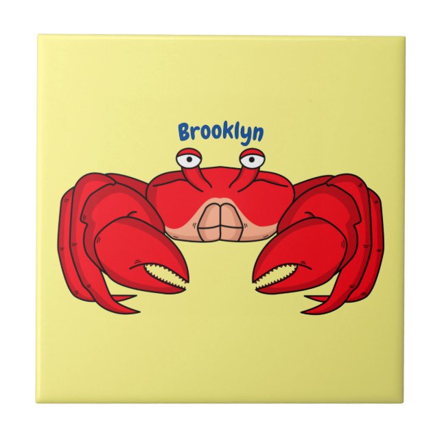 Cute red crab cartoon illustration ceramic tile (Front)