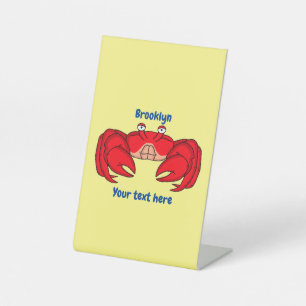 Cute red crab cartoon illustration pedestal sign