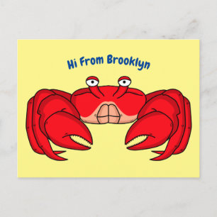 Cute red crab cartoon illustration postcard