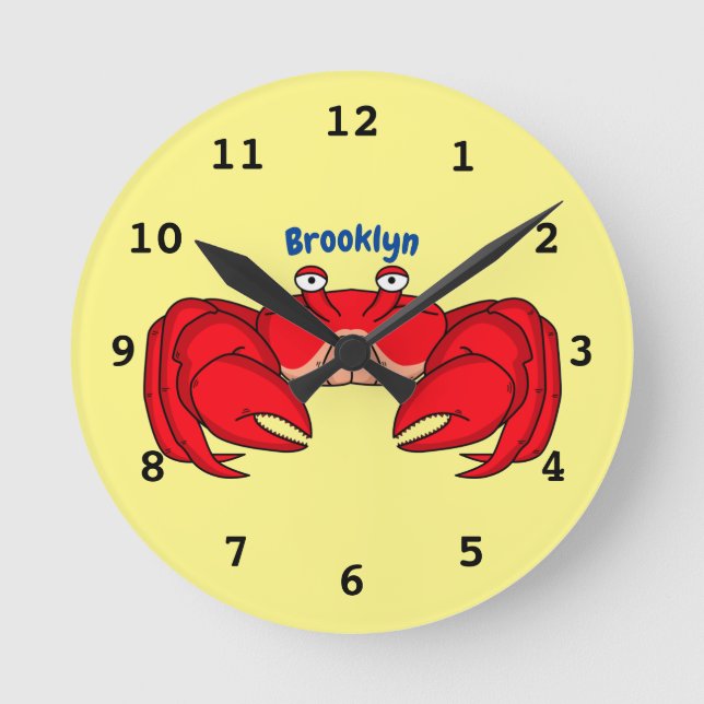 Cute red crab cartoon illustration round clock (Front)