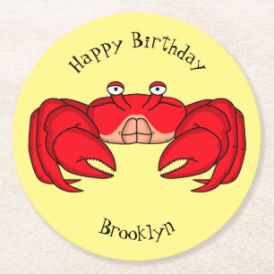 Cute red crab cartoon illustration round paper coaster