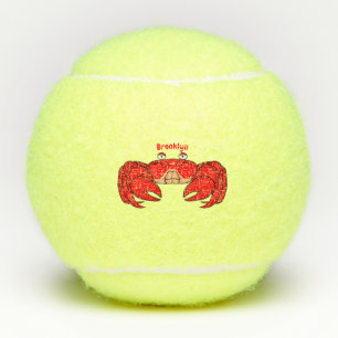 Cute red crab cartoon illustration tennis balls