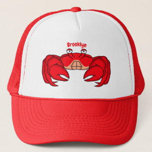 Cute red crab cartoon illustration trucker hat