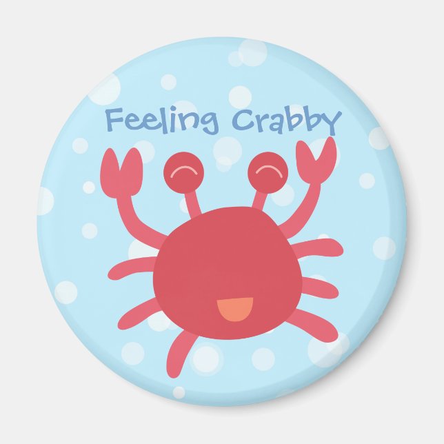 Cute Red Crab Feeling Crabby Pun Magnet (Front)