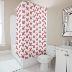 Cute Red Crab Pattern - Coastal Themed Shower Curtain