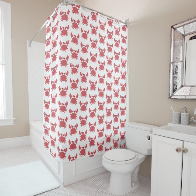 Cute Red Crab Pattern - Coastal Themed Shower Curtain (In Situ)