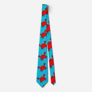 Cute Red Crabs Pattern in Aqua Blue Tie