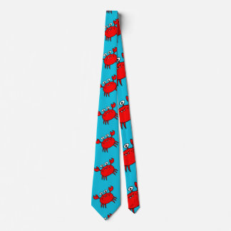 Cute Red Crabs Pattern in Aqua Blue Tie