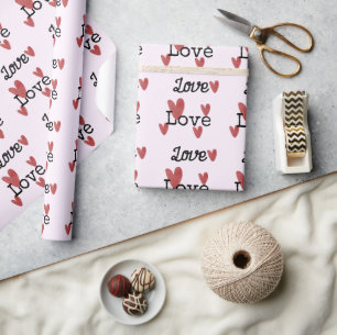 Cute red crayon heart with Love text Wrapping Paper