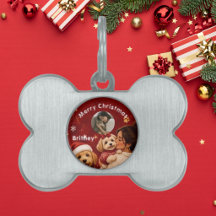 Cute Red Crimson Merry Christmas Dog Name Photo