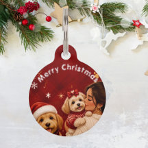Cute Red Crimson Merry Christmas Dog Name Photo