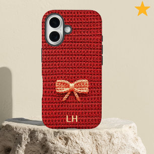 Cute Red Crochet Bow Yarn Custom Name iPhone 16 Case