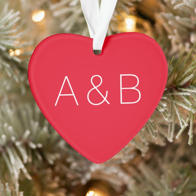 Cute red custom couple initials monogram heart ornament (Tree)
