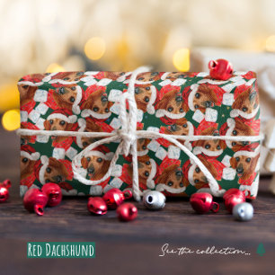 Cute Red Dachshund Christmas Pattern Wrapping Paper