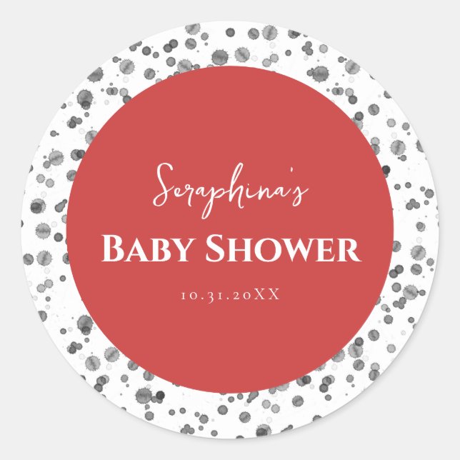 Cute Red Dalmatian Baby Shower Classic Round Sticker (Front)