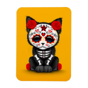 Cute Red Day of the Dead Kitten Cat, yellow Magnet