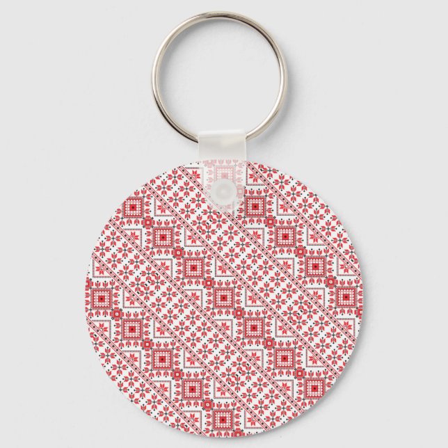 Cute red decorative ukrainian patterns design key ring (Front)