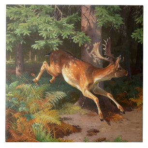 Cute Red Deer In The Forest Ceramic Tile