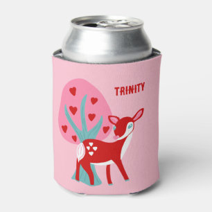 Cute Red Deer Valentine's Day Personalised Can Cooler