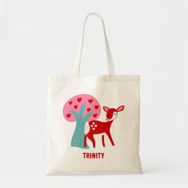 Cute Red Deer Valentine's Day Personalised Tote Bag (Front)