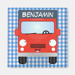 Cute red delivery truck cartoon illustration magnet