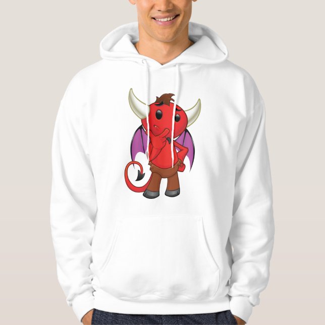 Cute Red Devil Character Thinking Mischievous Hoodie (Front)