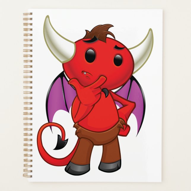 Cute Red Devil Character Thinking Mischievous Planner (Front)