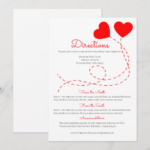 Cute Red Directions Wedding Hearts Balloons Invitation