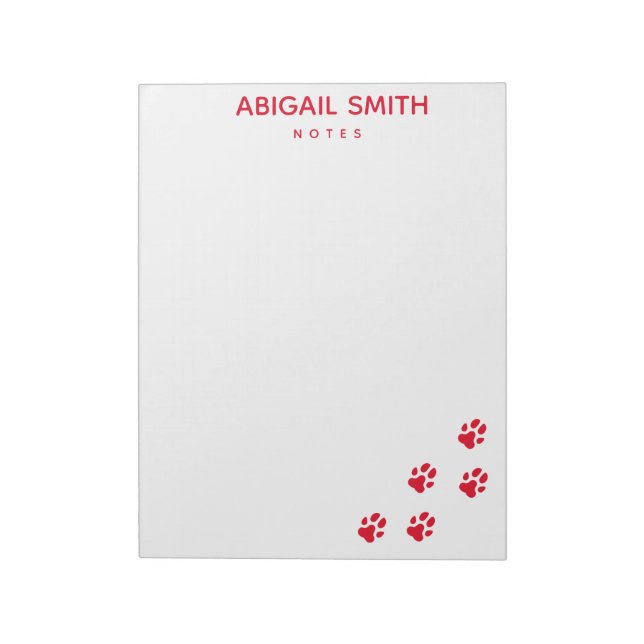 Cute Red Dog Paw Prints - Personalised  Notepad (Rotated)