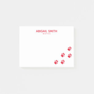 Cute Red Dog Paw Prints - Personalised Post-it Notes