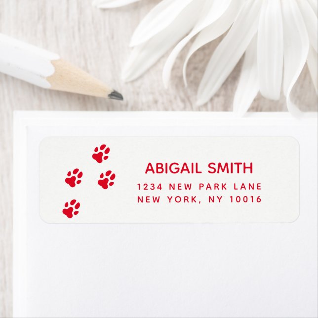 Cute Red Dog Paw Prints Return Address Label (Insitu)
