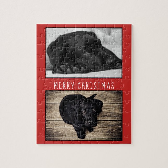 Cute Red Dog Puppy 2 Photo Collage Christmas Jigsaw Puzzle (Vertical)