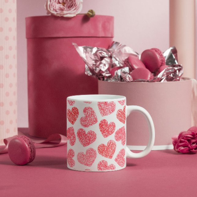 Cute Red Doodled Heart Valentine's Day Pattern Coffee Mug (Creator Uploaded)