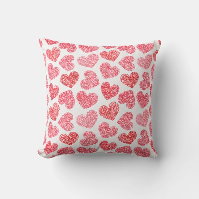 Cute Red Doodled Heart Valentine's Day Pattern Cushion (Front)