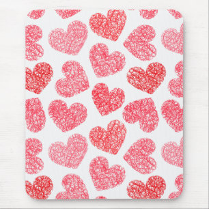 Cute Red Doodled Heart Valentine's Day Pattern Mouse Pad