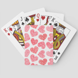 Cute Red Doodled Heart Valentine's Day Pattern Playing Cards