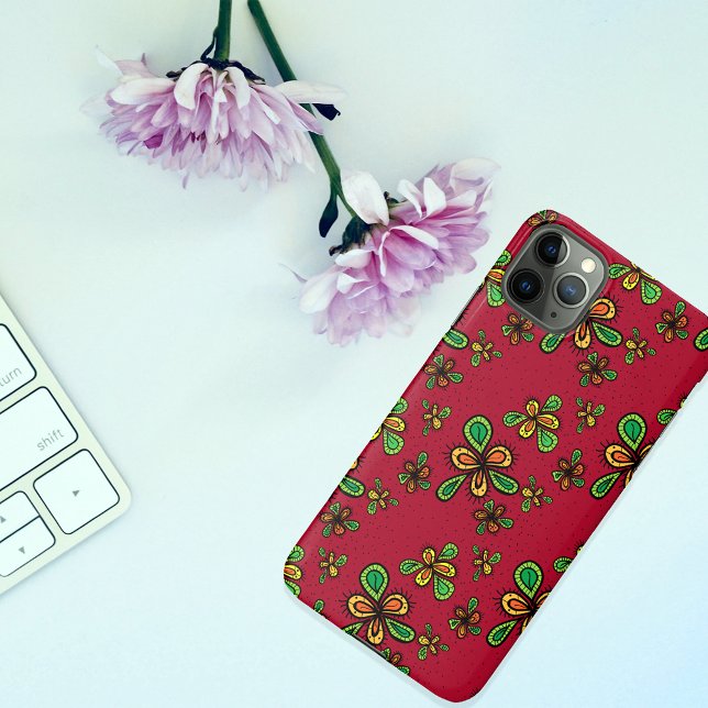 Cute Red Doodles Floral Pattern iPhone Case (Creator Uploaded)