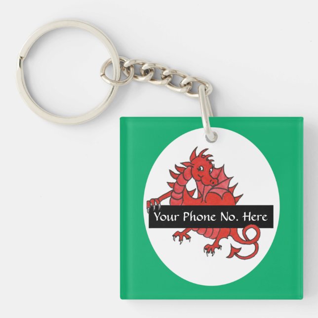 Cute Red Dragon Acrylic Keychain to Personalise (Front)