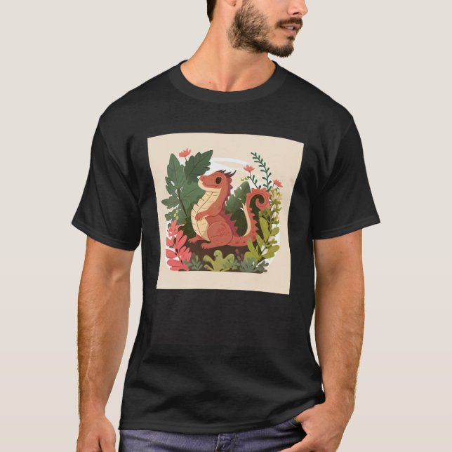 Cute Red Dragon in a garden forest T-Shirt (Front)
