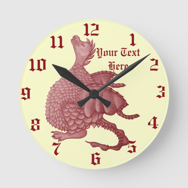 cute red dragon mythical fantasy creature round clock (Front)