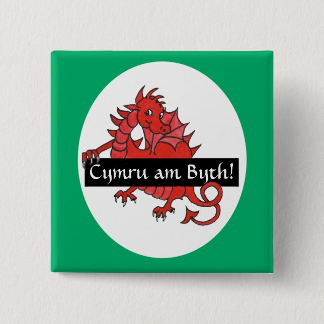 Cute Red Dragon Square Button to Personalise (Front)