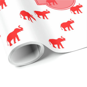 Cute red elephant monogram wrapping paper