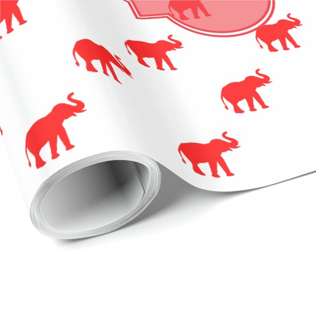 Cute red elephant monogram wrapping paper (Roll Corner)