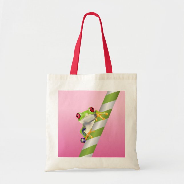 Cute Red Eye Tree Frog on Straw Tote Bag (Front)