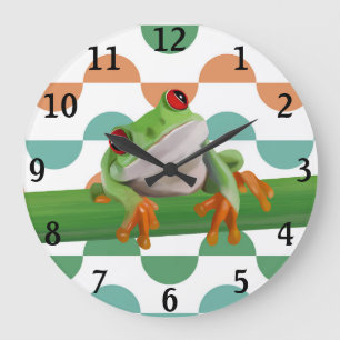 Cute Red Eyed Tree Frog Colourful Geometric Large Clock