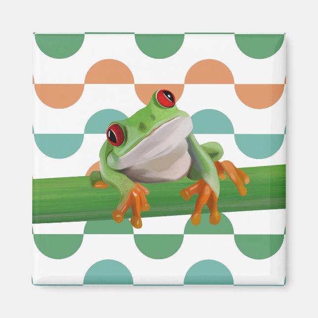 Cute Red Eyed Tree Frog Colourful Geometric Magnet (Front)