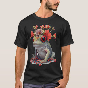 Cute Red Eyed Tree Frog Flower Crown Amphibian T-Shirt