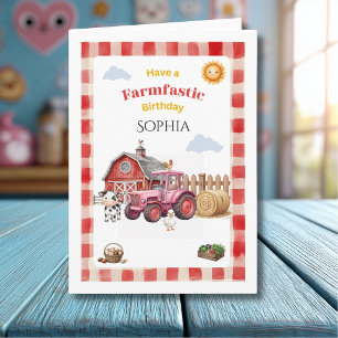 Cute Red Farm Child's Birthday Card